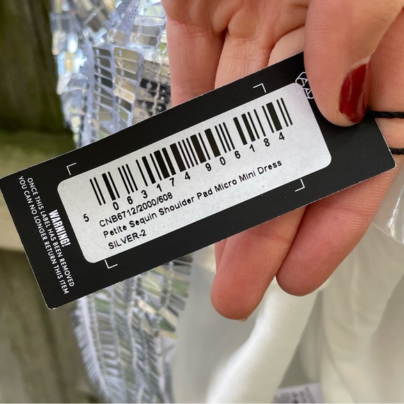 Pretty Little Thing NWT Petite Silver Sequin Shoulder Pad Micro Mini Dress - Picture 6 of 7